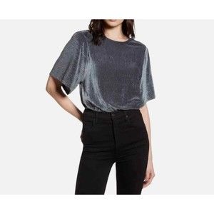 Madewell Crinkle Velvet Flutter Sleeve Top Jewel Neck Gray Womens XS Shirt
